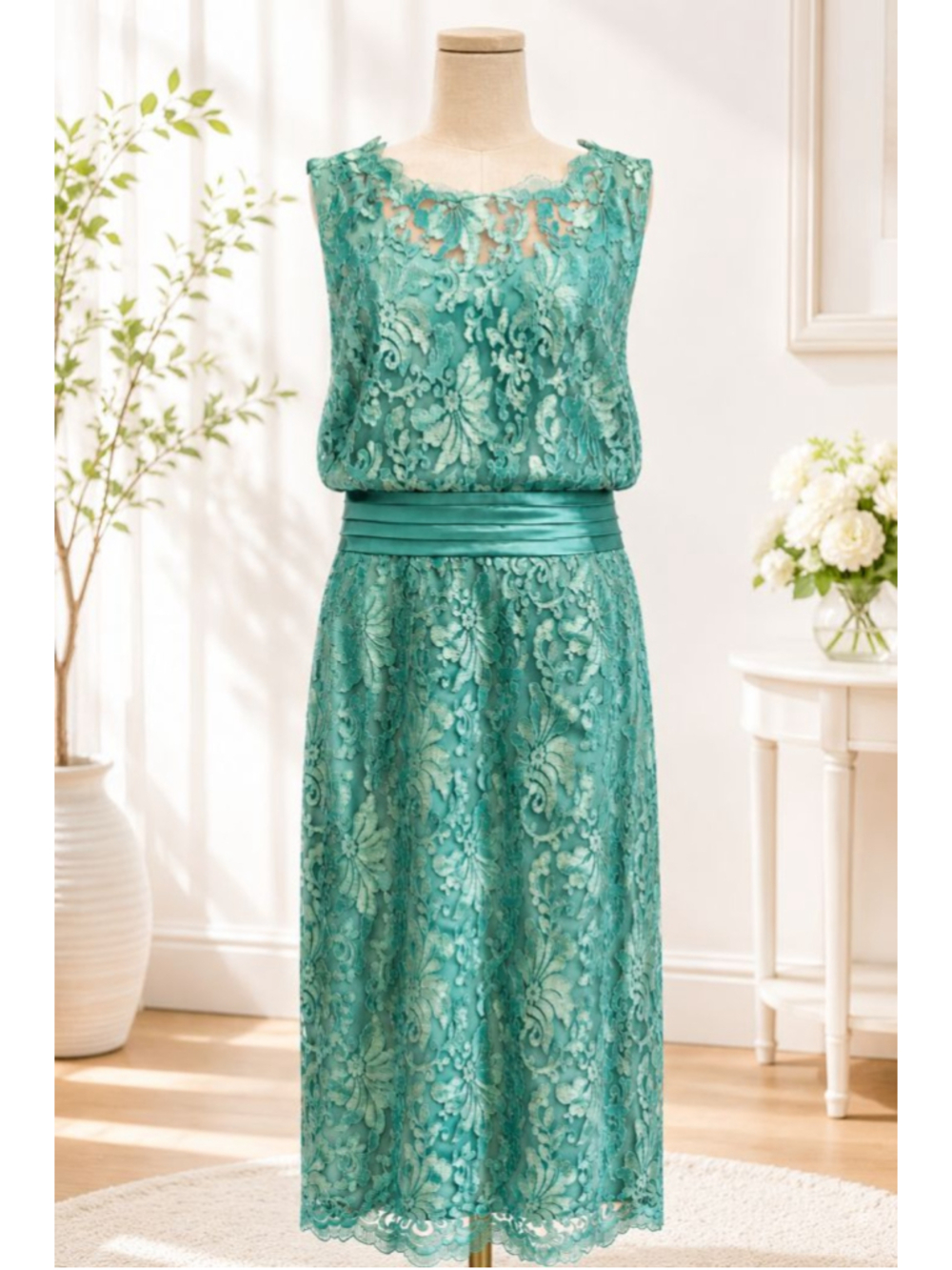 Antonio Melani Lace Overlay Cocktail Dress Sheath Mint Aqua Floral Size 14